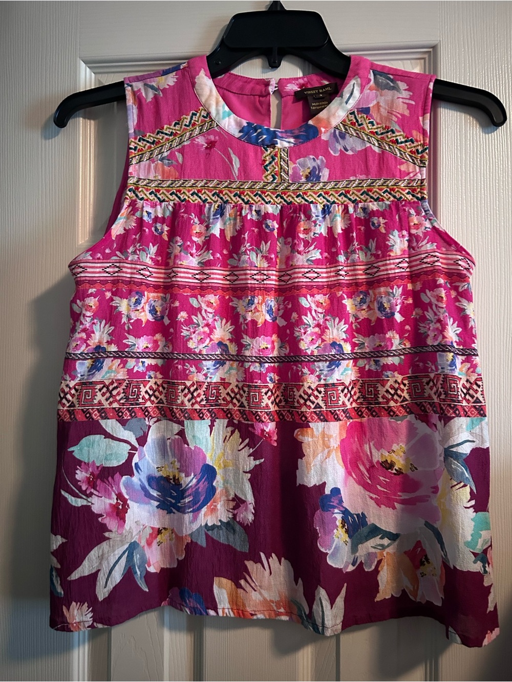 Anthropologie Pink Floral Sleeveless Blouse